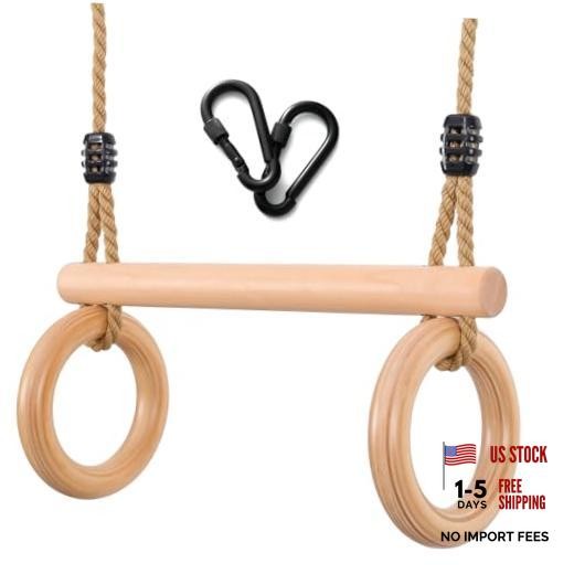 Children’s Trapeze Swing Bar with Wooden Gym Rings,Trapeze Bar for Swing Round