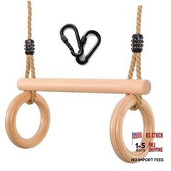 Children’s Trapeze Swing Bar with Wooden Gym Rings,Trapeze Bar for Swing Round