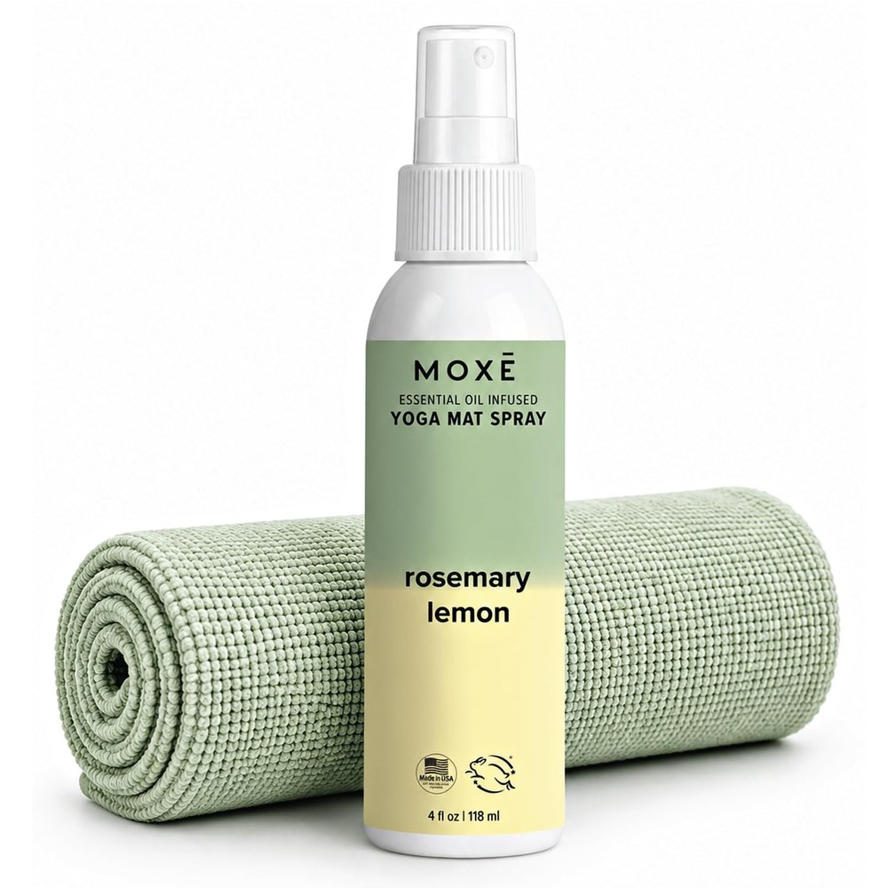 MOXE Yoga Mat Cleaner, Rosemary Lemon, 4 Ounces, Includes Microfiber Cleaning To