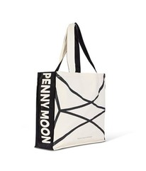 Penny Moon Canvas Bag with Inner Pocket – Stylish Black and Beige Cotton
