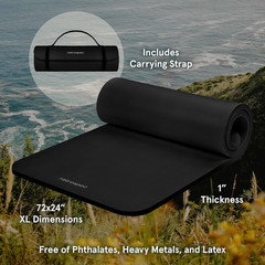 Solana Yoga Mat 1″ Thick W/Nylon Strap for Men & Women – Non Slip Exercise Mat f
