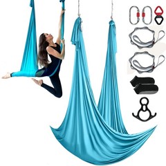 11 Yard Blue Aerial Yoga Swing Hammock Exercise Strap with Accessories 2200 lbs