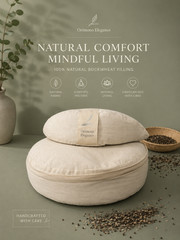 Buckwheat Hull Meditation Cushion Set Round Crescent Zafu 100% Cotton