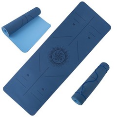 Blue Yoga Mat with Alignment Guide Lightweight TPE Travel-Friendly Yoga Mat
