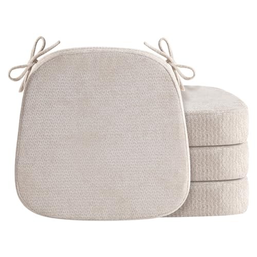 D-Shaped Chair Cushions for Dining Chairs, 2.5” Thick Chair Pads 4 Pack Beige