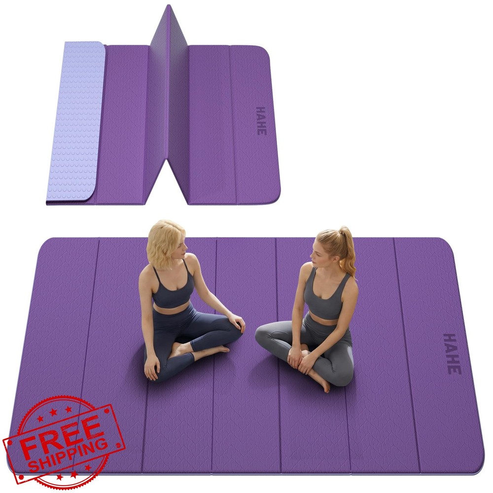 HAHE Extra Wide Folding Exercise Mat 75″x40″x0.4″ TPE Fitness Mat, High Densi…