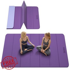 HAHE Extra Wide Folding Exercise Mat 75″x40″x0.4″ TPE Fitness Mat, High Densi…