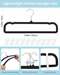 Velvet Pants Hangers with Non Slip Bar, 20 Pack Felt Trouser Hanger, Black