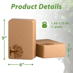 Natural Cork Yoga Blocks 2-Pack Set, Non-Slip Eco-Friendly Accessories for Yoga,