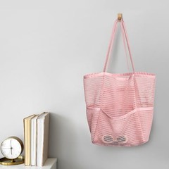 Crochet Tote Bag, Mesh Beach Bag, Knitted Shoulder Beach Bags for Women Pink