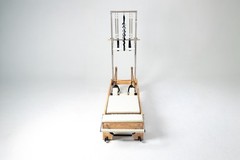 Pilates Reformer with Adjustable Tower, Foot Bar, Beige Wood Frame