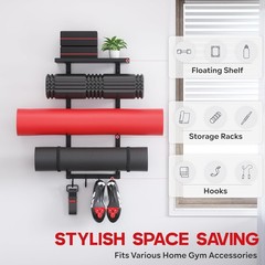 Yoga Mat Holder Wall Mount Rack – Metal Home Gym Organizer, 4 Tier Floating S…