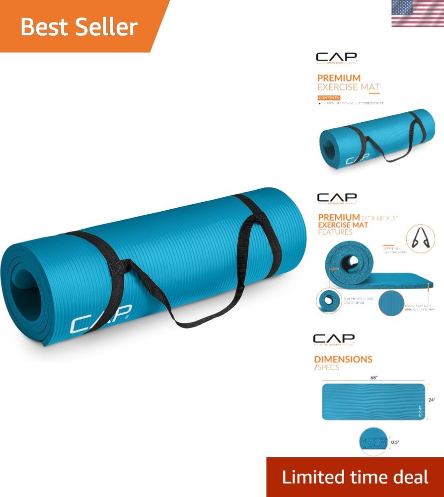 Fitness-Ready 1/2″ Thick Exercise Yoga Mat with Carry Strap – Non-Slip Design