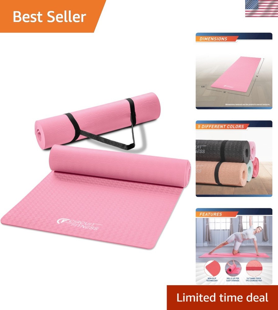 Circuit Fitness Non-Slip Yoga Mat in Sakura Pink – Lightweight & Portable