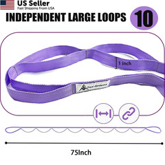 Stretching Strap Yoga with Loops, Stretch 75 inches x 1 inch, Purple