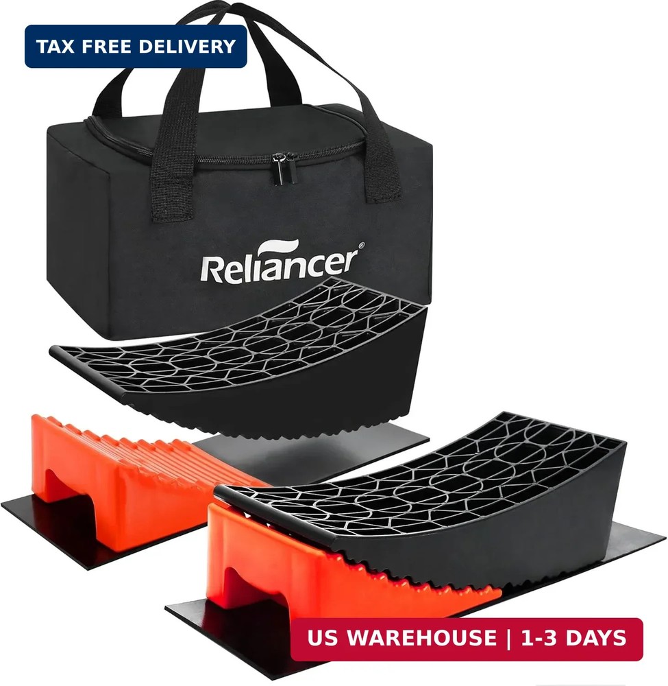 RELIANCER RV Camper Leveler Kit-2 Curved Levelers,2 Wheel Chocks,RV Leveling Blo