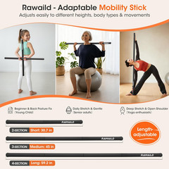 Yoga Stick, Upgraded 5Ft Sturdy Steel Mobility Stick, Adjustable Exercise Equipm