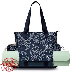 WLLWOO Navy Blue Leaf Yoga Mat Bag Tote