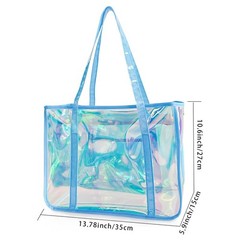 Holographic Clear Tote Bags, Waterproof Shoulder Bag, Clear Holographic Blue