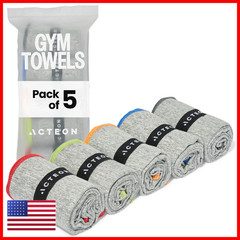 Acteon Microfiber Gym Towels 5 Pack Quick Dry Silver Ion Odor-Free Sweat Towel