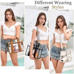 Clear Tote Bag for Women Stadium Approved Woven Crossbody Handbag Clear Beige