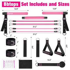 Bbtops Pilates Bar Kit with Resistance Bands(4 x Bands),3-Section Pink