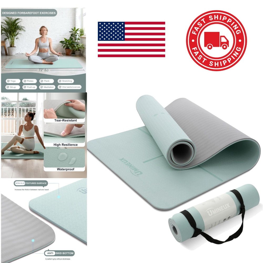 Yoga Mat 72×24 Inches Extra Thick Non Slip TPE Fitness Mat with Storage Bag