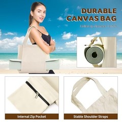 Yoga Mat Carrier, Gym Bag With Yoga Mat Holder, Women Canvas Tote Off Whtie