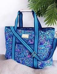 Blue Picnic and Beach Cooler, Insulated Bag with Adjustable Shoulder Strap