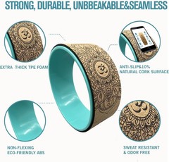 13″ Yoga Wheel 4 Pack Cork/Turquoise + Guide – Deep Stretch & Strength