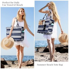 Beach Bags for Women Waterproof Sandproof Women Tote Bag, Large Navy Blue