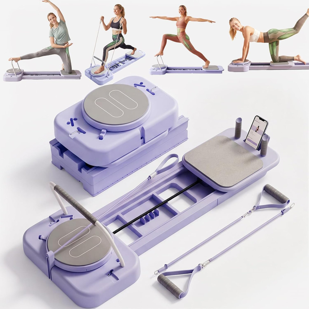 Pilates Reformer for Home, Foldable All-In-One Pilates Board with Resistance Ban