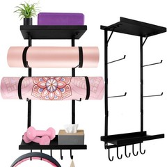 Yoga Mat Holder Wall Mount, Yoga Mats Rack with Double Floating Shelves, Yoga…