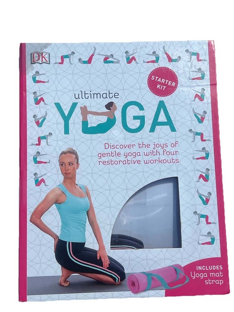 Ultimate Yoga Starter Kit with Mat Strap, Book & Poster, Turquoise/Pink