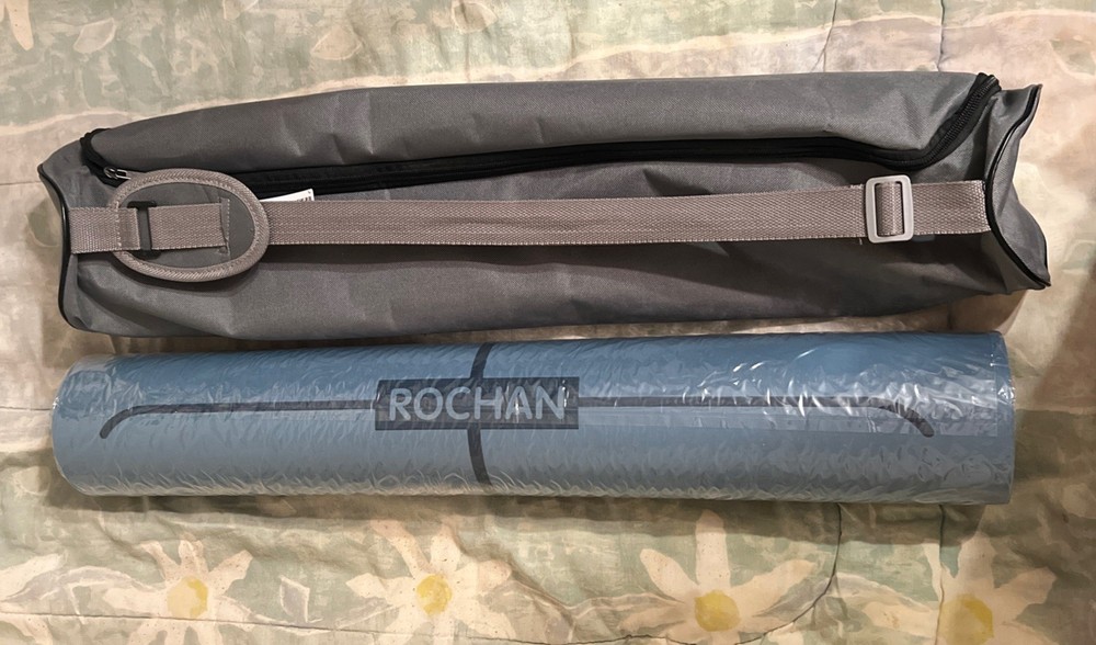 ROSHAN Blue Yoga Mat With Shoulder Carry Strap Bag 26.5 Inches Wide New Sealed