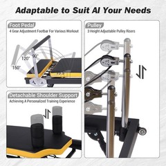 Foldable Pilates Reformer Machine with Wheels, Adjustable Armrests & Headrest