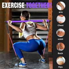 Pilates Bar Kit w/ 3-Section Pole, Stackable Resistance Bands – Full Body Workou