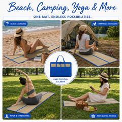 Set of 2 Natural Straw Beach Mats 24″ x 72″ – Multi-Purpose, Yoga Camping Picnic