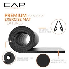 High Density 1/2-Inch Exercise Yoga Mat with Strap | Non-Slip, Multiple Colors