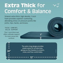 Solana Yoga Mat 1″ Thick With Nylon Carry Strap for Men & Women – Non Slip