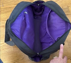 Gaiam Metro Yoga Gym Bag Gray-Purple Bottle Holder Pockets 15x12x7in