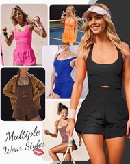 Wenlia Women’s Workout Romper Black Built-In Bra & Shorts- Sz LARGE