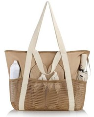 Beach Bag Large Waterproof Sandproof Tote for Women with Zipper Medium Khaki