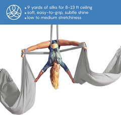 Aerial Silks Starter Kit – Durable 9 Yards of Aerial Yoga Hammock with Hardware