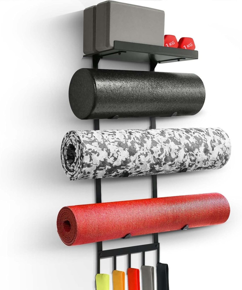 Wall Mounted Yoga Mat Holder Gym Rack Shelf Organizer