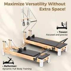 Pilates Reformer, Wooden Reformer Pilates Machine with Tower & Mat Brand New
