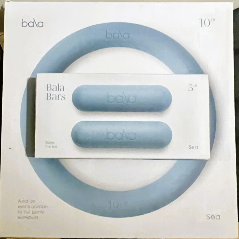 BALA Home Gym -3 lb Hand Weights & 10 lb Kettlebell Power Ring Sea Blue New