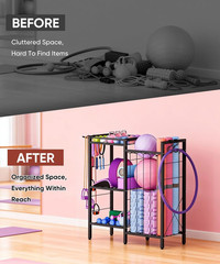 3-Tier Dumbbell & Yoga Mat Storage Rack with Hooks for Home Gym Organization