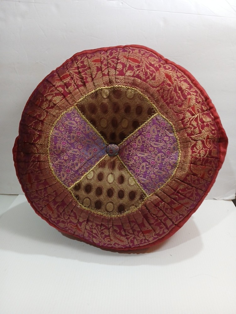 Meditation Cushion Pillow Maroon Purple Gold Velvety Medium 15″ x 8″