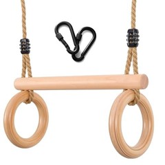 Children’s Trapeze Swing Bar with Wooden Gym Rings,Trapeze Bar for Swing Round